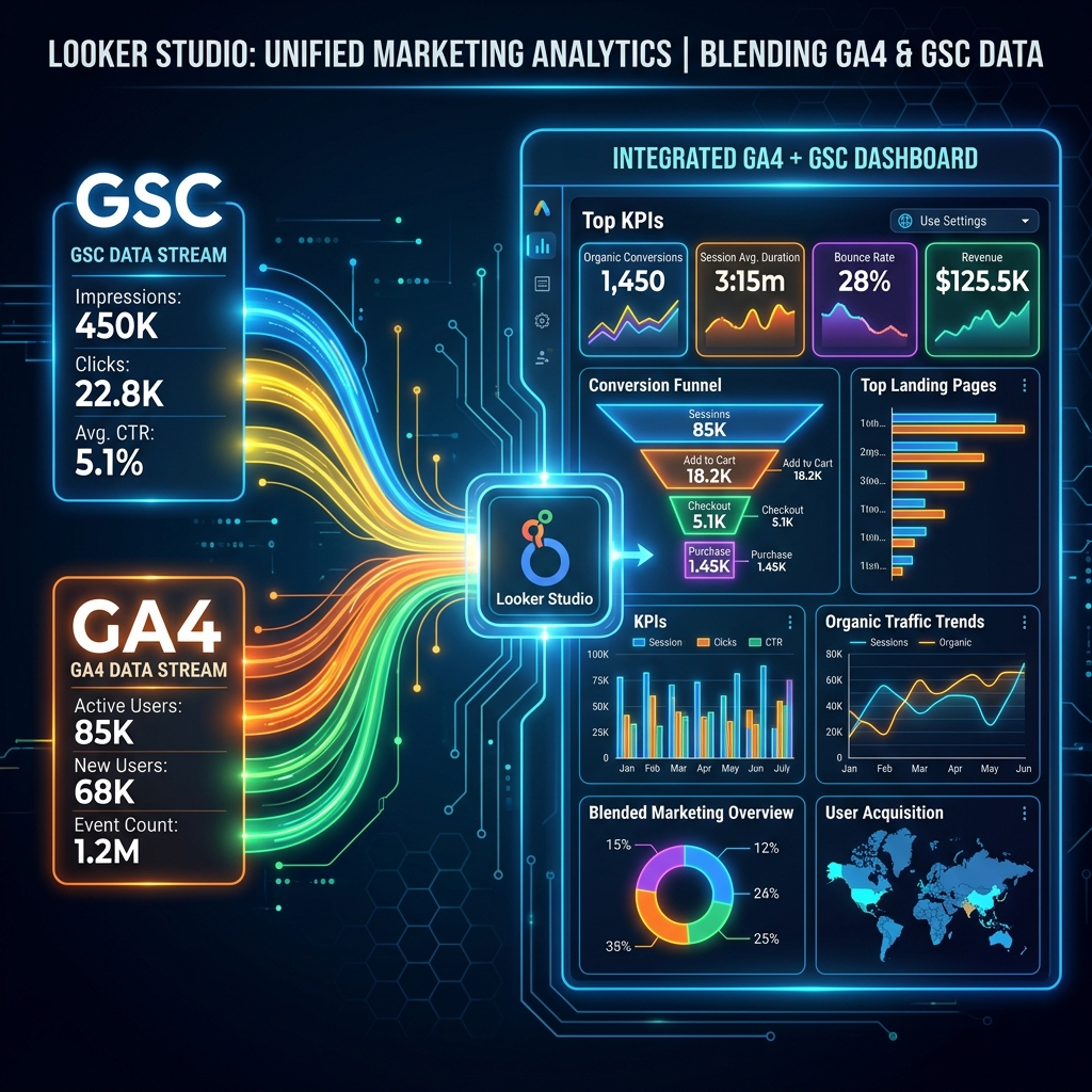 Advanced Looker Studio Dashboards: Blending Search Console & GA4 Data